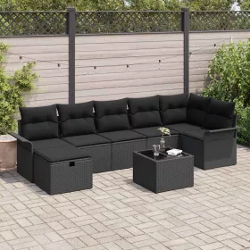    Kerti Kanapé Szett párnával tárolóval 8 pcs Fekete polirattan