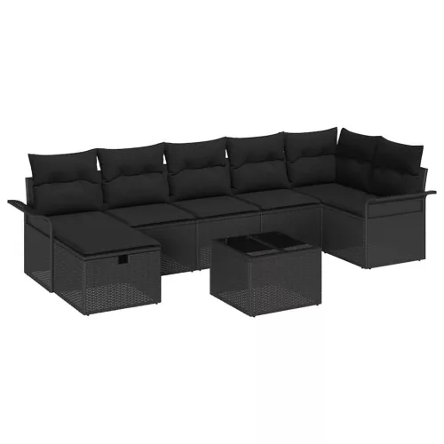  Kerti Kanapé Szett párnával tárolóval 8 pcs Fekete polirattan