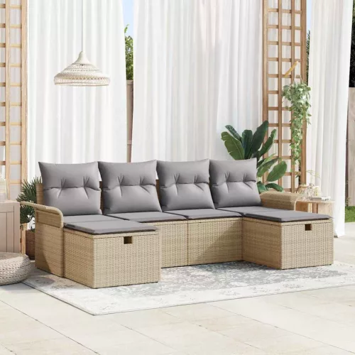  Kerti Kanapé Szett 6 pcs Beige és Világosszürke polirattan