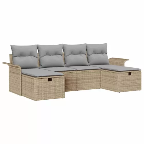  Kerti Kanapé Szett 6 pcs Beige és Világosszürke polirattan