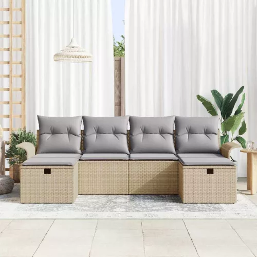  Kerti Kanapé Szett 6 pcs Beige és Világosszürke polirattan