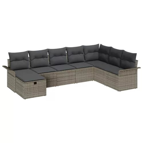  Kerti Kanapé Szett párnával tárolóval 8 pcs Szürke polirattan