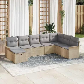    Kerti Kanapé Szett 8 pcs Beige és Világosszürke polirattan