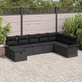    Kerti Kanapé Szett párnával tárolóval 8 pcs Fekete polirattan
