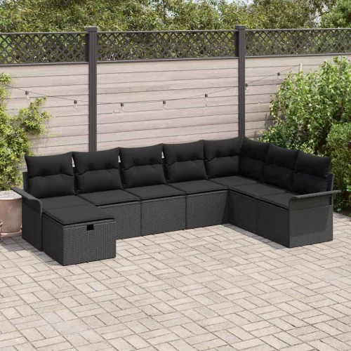  Kerti Kanapé Szett párnával tárolóval 8 pcs Fekete polirattan