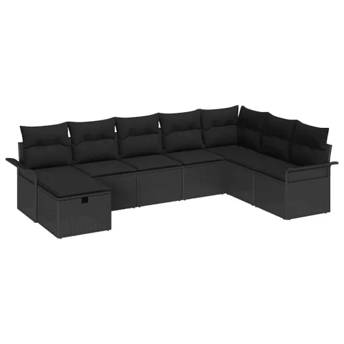 Kerti Kanapé Szett párnával tárolóval 8 pcs Fekete polirattan