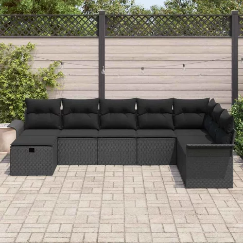  Kerti Kanapé Szett párnával tárolóval 8 pcs Fekete polirattan