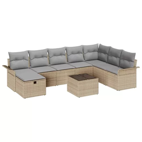 Kerti Kanapé Szett 9 pcs Beige és Világosszürke polirattan