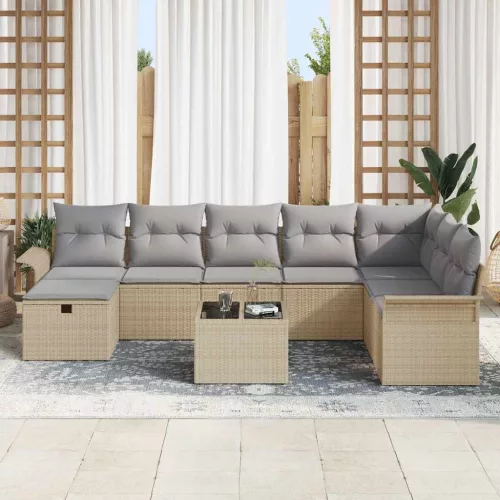  Kerti Kanapé Szett 9 pcs Beige és Világosszürke polirattan