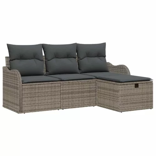  Kerti Kanapé Szett párnával tárolóval 4 pcs Szürke polirattan