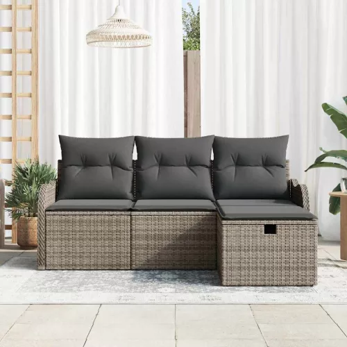  Kerti Kanapé Szett párnával tárolóval 4 pcs Szürke polirattan