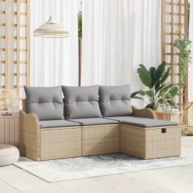    Kerti Kanapé Szett 4 pcs Beige és Világosszürke polirattan