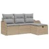  Kerti Kanapé Szett 4 pcs Beige és Világosszürke polirattan