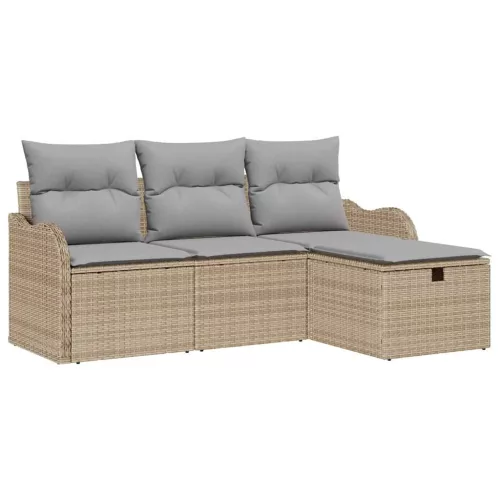  Kerti Kanapé Szett 4 pcs Beige és Világosszürke polirattan