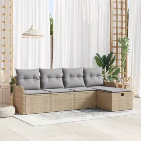    Kerti Kanapé Szett 5 pcs bézs és világosszürke Poli rattan