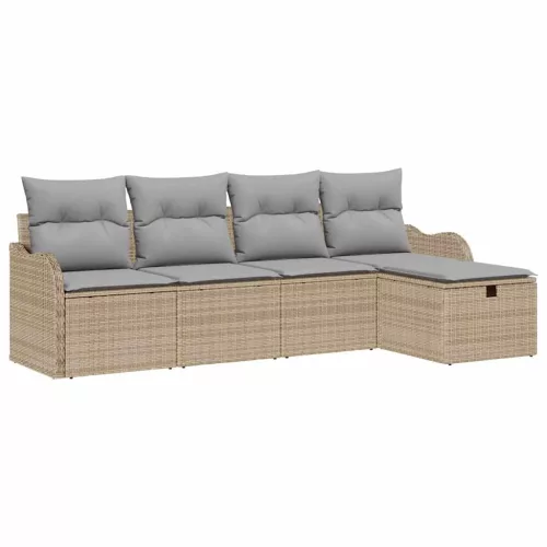  Kerti Kanapé Szett 5 pcs bézs és világosszürke Poli rattan
