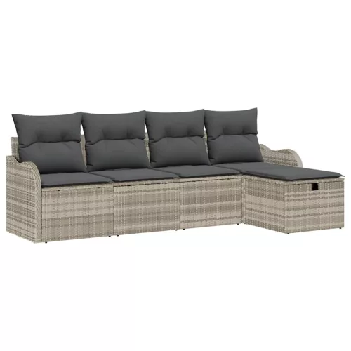  Kerti Kanapé Szett párnával 5 pcs Világosszürke Poli rattan