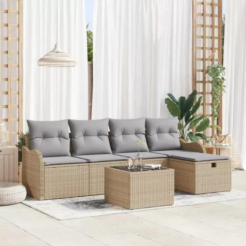  Kerti Kanapé Szett 6 pcs Beige és Világosszürke polirattan