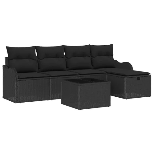 Kerti Kanapé Szett párnával tárolóval 6 pcs Fekete polirattan
