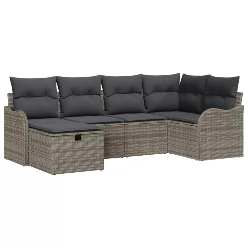  Kerti Kanapé Szett párnával tárolóval 6 pcs Szürke Poli rattan