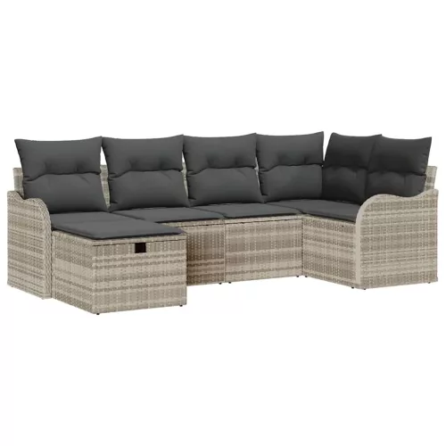  Kerti Kanapé Szett párnával 6 pcs Világosszürke Poli rattan