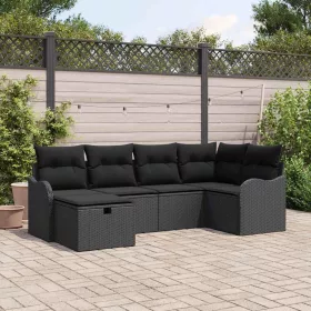    Kerti Kanapé Szett párnával tárolóval 6 pcs Fekete Poli rattan