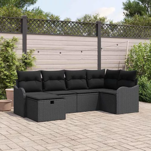  Kerti Kanapé Szett párnával tárolóval 6 pcs Fekete Poli rattan