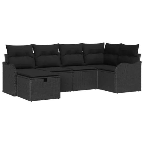  Kerti Kanapé Szett párnával tárolóval 6 pcs Fekete Poli rattan