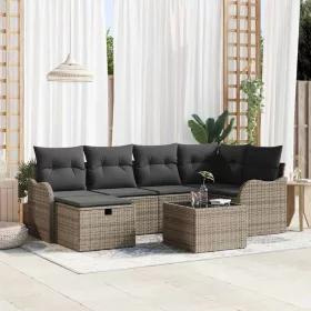    Kerti Kanapé Szett párnával tárolóval 7 pcs Szürke Poli rattan