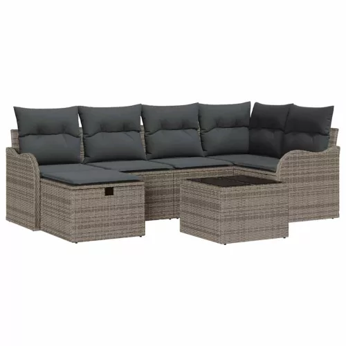  Kerti Kanapé Szett párnával tárolóval 7 pcs Szürke Poli rattan