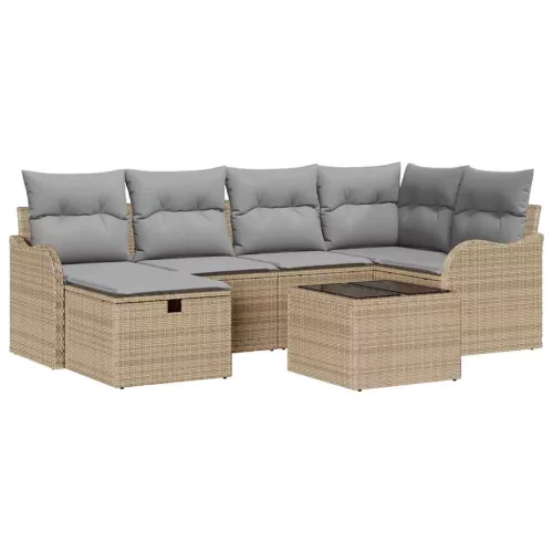  Kerti Kanapé Szett 7 pcs bézs és világosszürke Poli rattan