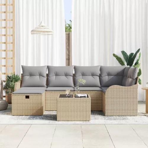  Kerti Kanapé Szett 7 pcs bézs és világosszürke Poli rattan