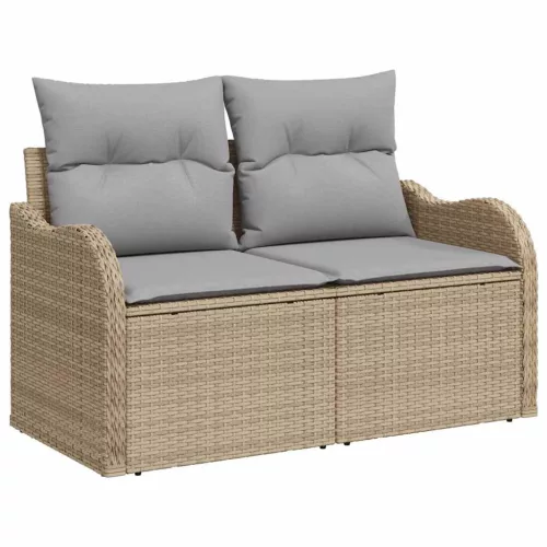  Kerti Kanapé Szett 7 pcs bézs és világosszürke Poli rattan