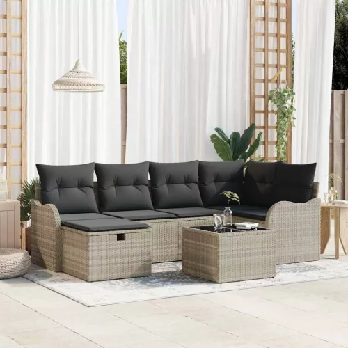  Kerti Kanapé Szett párnával 7 pcs Világosszürke Poli rattan