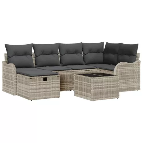 Kerti Kanapé Szett párnával 7 pcs Világosszürke Poli rattan
