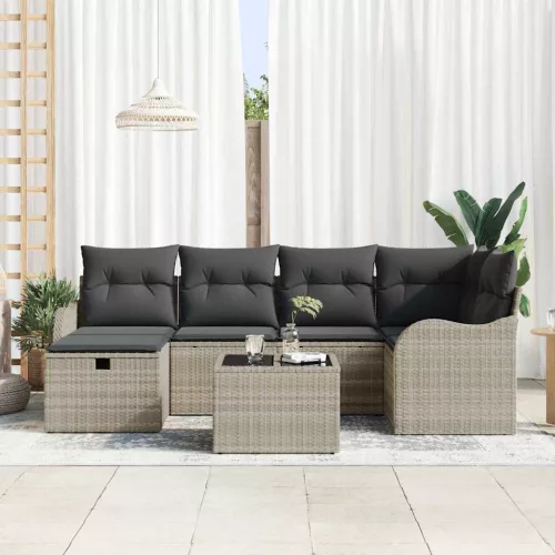  Kerti Kanapé Szett párnával 7 pcs Világosszürke Poli rattan