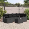  Kerti Kanapé Szett párnával tárolóval 7 pcs Fekete Poli rattan