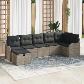    Kanapé Szett párnával tárolóval 7 pcs Szürke polirattan