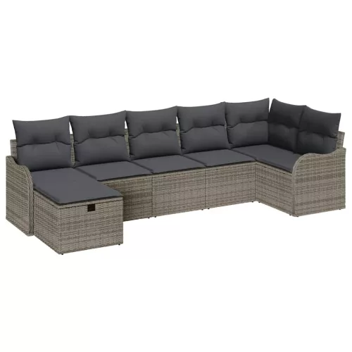  Kanapé Szett párnával tárolóval 7 pcs Szürke polirattan