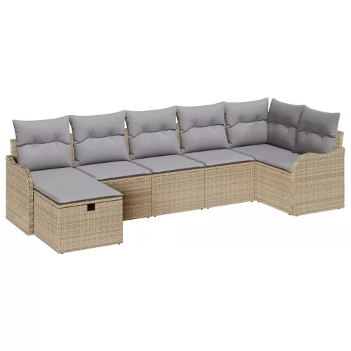  Kanapé Szett párnával 7 pcs Beige és Világosszürke polirattan
