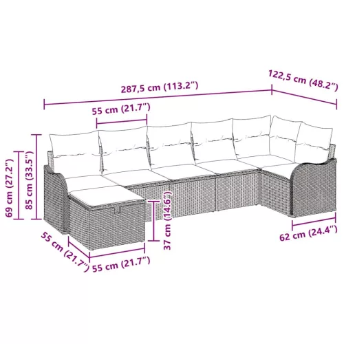  Kanapé Szett párnával 7 pcs Beige és Világosszürke polirattan