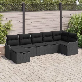    Kanapé Szett párnával tárolóval 7 pcs Fekete polirattan