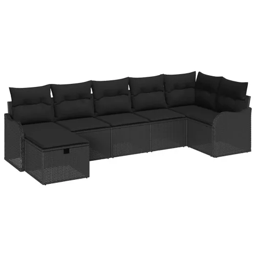  Kanapé Szett párnával tárolóval 7 pcs Fekete polirattan