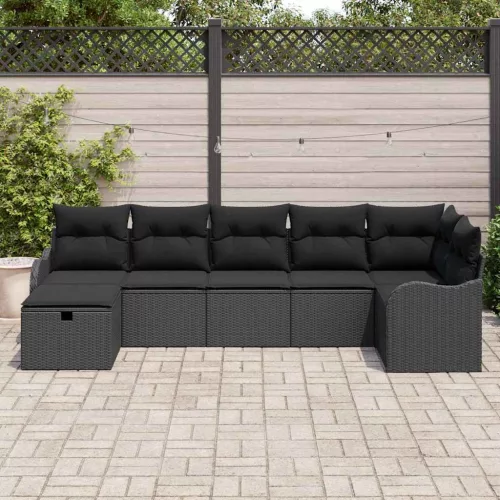  Kanapé Szett párnával tárolóval 7 pcs Fekete polirattan