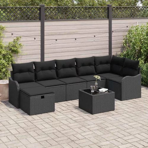  Kanapé Szett párnával tárolóval 8 pcs Fekete polirattan