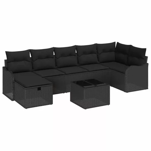 Kanapé Szett párnával tárolóval 8 pcs Fekete polirattan