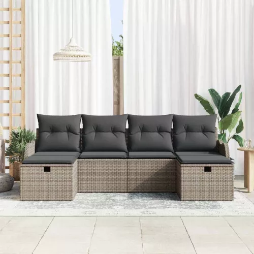  Kanapé Szett párnával tárolóval 6 pcs Szürke polirattan