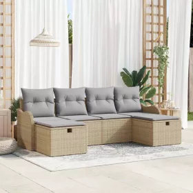    Kanapé Szett párnával 6 pcs Beige és Világosszürke polirattan