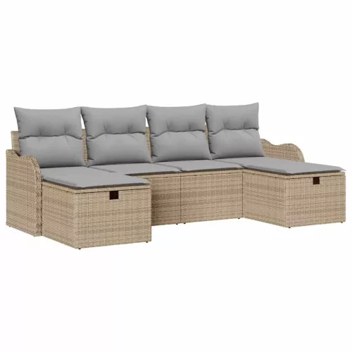  Kanapé Szett párnával 6 pcs Beige és Világosszürke polirattan