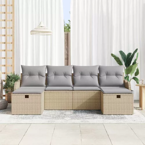  Kanapé Szett párnával 6 pcs Beige és Világosszürke polirattan